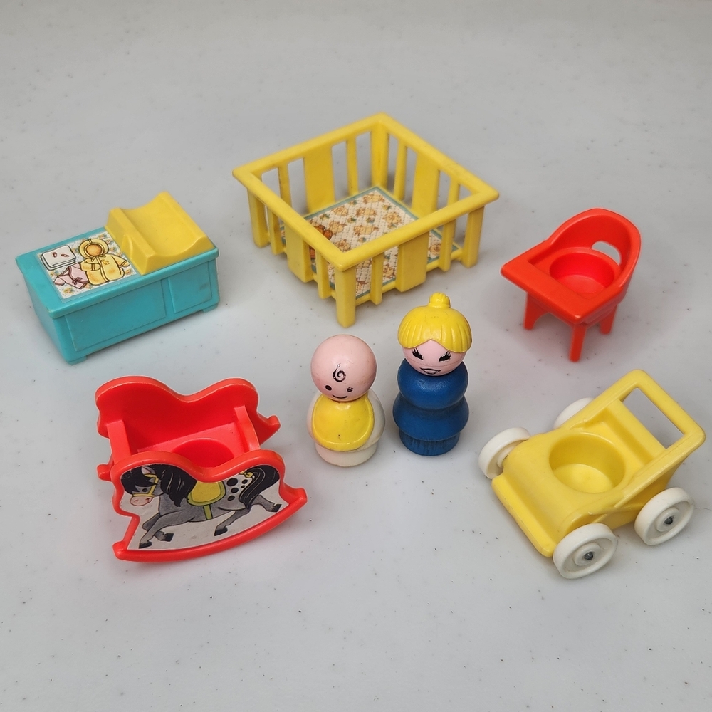 Vintage Fisher Price Little People Toy Set with Figures and Accessories 70s